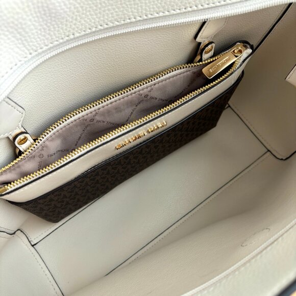 Brand New Michael Kors Tote Wallet Set Light Beige White - Picture 6 of 7